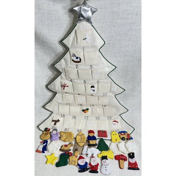 Hanging Christmas Advent Calendar Handmade Christmas Tree With 25 Pieces 29x19” - Picture 1 of 7